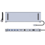 Hub BYL-2003 11 în 1 - slot pentru card SD / TF / RJ45 / HDMI / VGA / jack de 3,5 mm / USB-C / 4x USB-A la USB-C pentru MacBook - gri