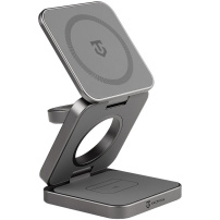 Tactical MagForce Saviour 3 în 1 suport magnetic pliabil wireless pentru iPhone / Apple Watch / AirPods - 15W - Gri