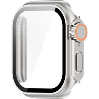 Husă tip carte în stil Watch Ultra cu sticlă securizată pentru Apple Watch 46mm - argintiu