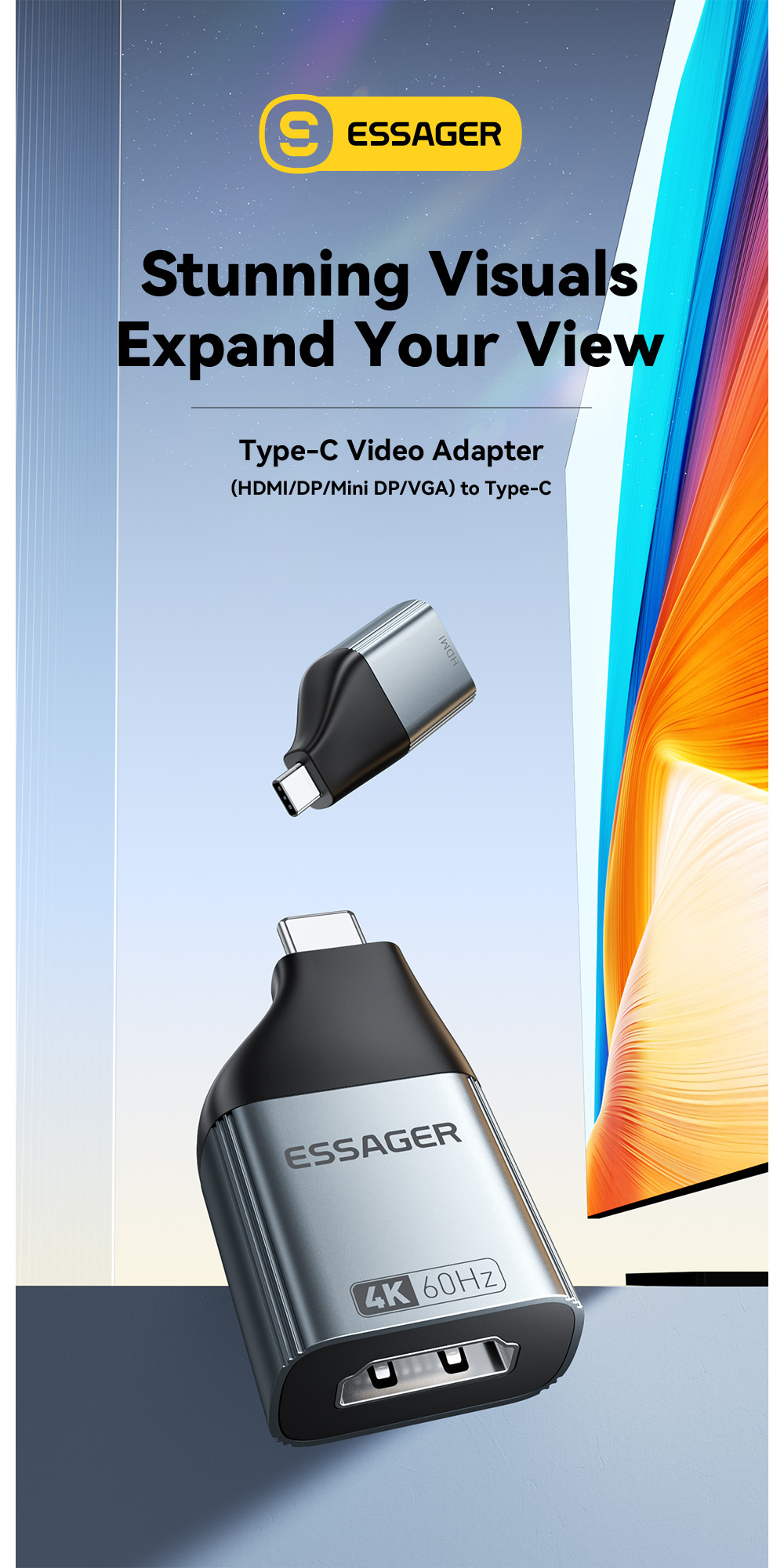 Adaptor video ESSAGER ES-OTG22 - VGA la USB-C - gri închis Adaptor video ESSAGER ES-OTG22 - VGA la USB-C - gri închis