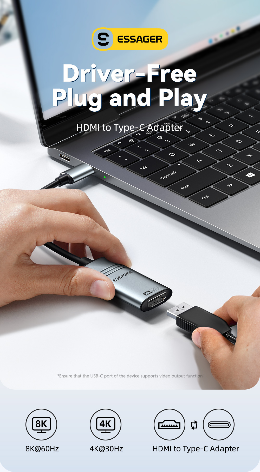 Adaptor video ESSAGER ES-OTG23 - HDMI la USB-C - gri închis