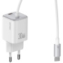 Set adaptor USAMS CC264 cu port USB-C și cablu integrat USB-C - 30W - 1,2 m - alb