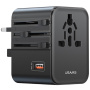 Adaptor universal de călătorie USAMS CC309 cu porturi 2x USB-C / USB-A și prize retractabile - 25W - negru
