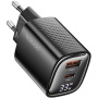 Adaptor de încărcare rapidă Toocki TCT33 GaN cu display și porturi USB-C / USB-A - 33W - negru