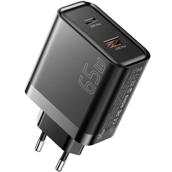 Încărcător rapid ESSAGER ES-CD43 GaN cu porturi USB-C / USB-A - 65W - negru