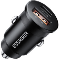 Încărcător auto mini ESSAGER ES-CC15 cu porturi USB-C / USB-A - 45W - negru