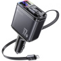 Set încărcător auto Yesido Y63 cu porturi USB-C / USB-A și cablu retractabil Lightning și USB-C - 117W - 0,7 m - gri