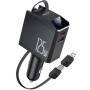 Set încărcător auto Yesido Y71 cu porturi USB-C / USB-A și cablu retractabil Lightning și USB-C - 125W - 0,7 m - negru
