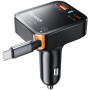 ESSAGER F760 Set încărcător auto cu porturi USB-C / USB-A și cablu retractabil USB-C - 65W - 0,6 m - negru