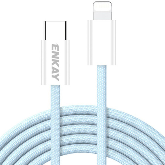 Cablu de încărcare și date împletit ENKAY - USB-C la Lightning - 2 m - albastru