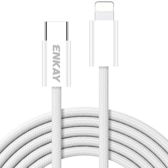 Cablu de încărcare și date împletit ENKAY - USB-C la Lightning - 2 m - alb