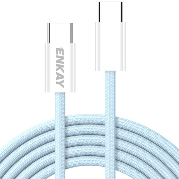Cablu de încărcare și date împletit ENKAY - USB-C la USB-C - 2 m - albastru