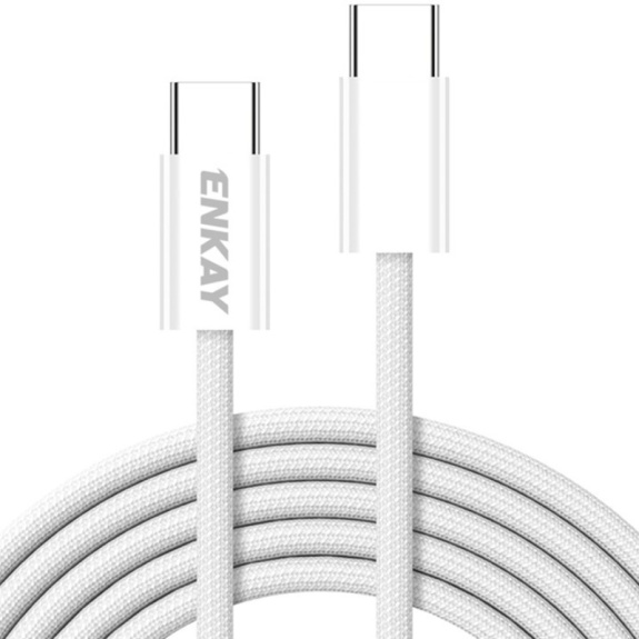 Cablu de încărcare și date împletit ENKAY - USB-C la USB-C - 2 m - alb