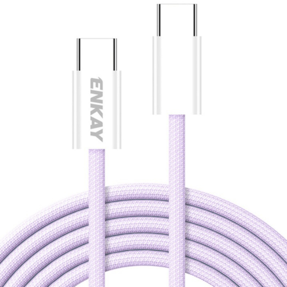 Cablu de încărcare și date împletit ENKAY - USB-C la USB-C - 2 m - violet