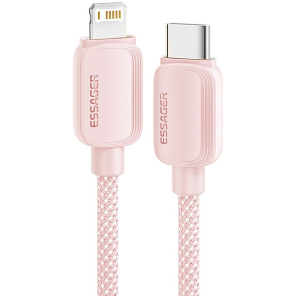 Cablu de încărcare și date împletit ESSAGER ES-X46 - USB-C la Lightning - 2 m - roz