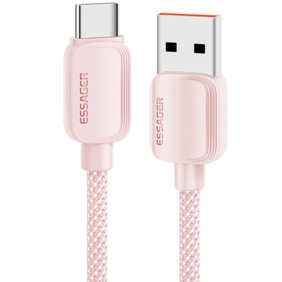 Cablu de încărcare și date împletit ESSAGER ES-X46 - USB-A la USB-C - 2 m - roz