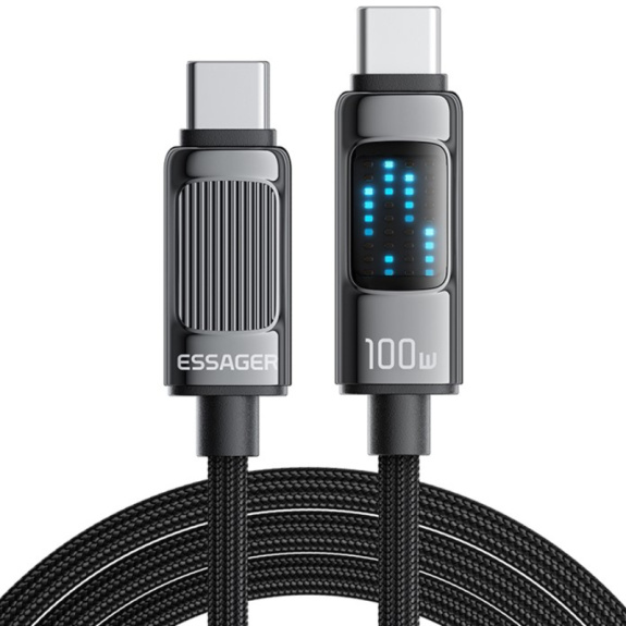 Cablu de încărcare și date împletit ESSAGER Dazzling - USB-C la USB-C - 2 m - negru