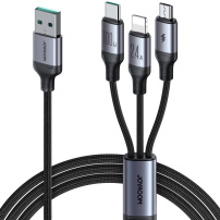 Cablu universal de încărcare împletit 3 în 1 JOYROOM S-A21 - USB-A la USB-C / Lightning / micro USB - 1,2 m - negru