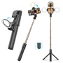 K13 Selfie stick Bluetooth cu trepied, oglindă și lumină pentru iPhone - negru