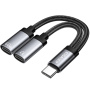 Reducție audio și de încărcare 2 în 1 ESSAGER ES-YP25 - 2x USB-C la USB-C - gri