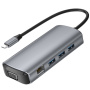 Hub 11 în 1 - slot pentru card SD / TF / RJ45 / HDMI / VGA / jack de 3,5 mm / USB-C / 4x USB-A la USB-C pentru MacBook - gri