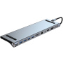 Hub BYL-2003 11 în 1 - slot pentru card SD / TF / RJ45 / HDMI / VGA / jack de 3,5 mm / USB-C / 4x USB-A la USB-C pentru MacBook - gri