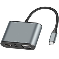 Hub FX-1815B 8 în 1 - slot pentru card TF / HDMI / VGA / mufă de 3,5 mm / USB-C / 3x USB-A la USB-C pentru MacBook - gri