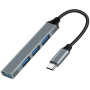 Mini hub 4 în 1 - 3x USB-A 2.0 / USB-A 3.0 la USB-C - gri