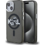 Karl Lagerfeld IML Glitter Karl and Choupette Sketch husă sclipitoare cu MagSafe pentru iPhone 15 - gri