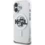 Karl Lagerfeld IML Glitter Karl and Choupette Sketch husă sclipitoare cu MagSafe pentru iPhone 16 - argintiu