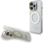 Husă Guess IML Gold Outline cu suport rabatabil și MagSafe pentru iPhone 16 Pro - transparent