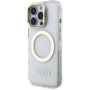 Husă Guess IML Gold Outline cu suport rabatabil și MagSafe pentru iPhone 16 Pro - transparent