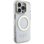 Husă Guess IML Gold Outline cu suport rabatabil și MagSafe pentru iPhone 16 Pro - transparent
