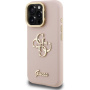 Husă Guess Grained 4G Logo cu suport rabatabil pentru iPhone 16 Pro - roz
