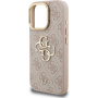 Husă Guess 4G Metal Logo cu suport rabatabil pentru iPhone 16 Pro Max - roz