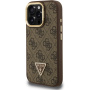Husă Guess 4G Strass Triangle Logo cu suport rabatabil și MagSafe pentru iPhone 16 Pro Max - maro