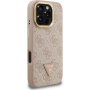 Husă Guess 4G Strass Triangle Logo cu suport rabatabil și MagSafe pentru iPhone 16 Pro Max - roz