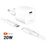 Set adaptor mini GaN FIXED cu port USB-C și cablu USB-C la USB-C - 20W - 1,2 m - alb