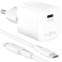 Set adaptor mini GaN FIXED cu port USB-C și cablu USB-C la USB-C - 20W - 1,2 m - alb