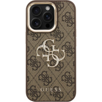 Husă Guess 4G Metal Logo cu suport rabatabil pentru iPhone 15 Pro - maro