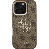 Husă Guess 4G Metal Logo cu suport rabatabil pentru iPhone 16 Pro Max - maro