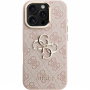 Husă Guess 4G Metal Logo cu suport rabatabil pentru iPhone 16 Pro Max - roz