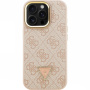 Husă Guess 4G Strass Triangle Logo cu suport rabatabil și MagSafe pentru iPhone 16 Pro Max - roz