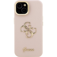 Husă Guess Grained 4G Logo cu suport rabatabil pentru iPhone 13 - roz