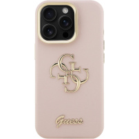 Husă Guess Grained 4G Logo cu suport rabatabil pentru iPhone 15 Pro - roz