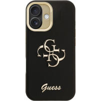 Husă Guess Grained 4G Logo cu suport rabatabil pentru iPhone 16 - negru