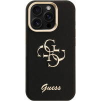 Husă Guess Grained 4G Logo cu suport rabatabil pentru iPhone 16 Pro Max - negru