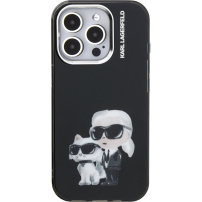 Karl Lagerfeld IML Aquarelle Karl and Choupette husă pentru iPhone 15 Pro - negru