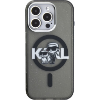 Karl Lagerfeld IML Glitter Karl and Choupette Sketch husă sclipitoare cu MagSafe pentru iPhone 15 Pro Max - gri