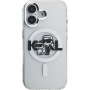 Karl Lagerfeld IML Glitter Karl and Choupette Sketch husă sclipitoare cu MagSafe pentru iPhone 16 - argintiu